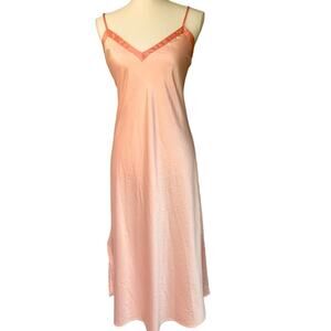 Vintage Cabernet Sleepwear Satin Peach Orange Lace up Full Slip Dress Medium